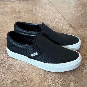 Vans Black Leather Slip-On Sneakers